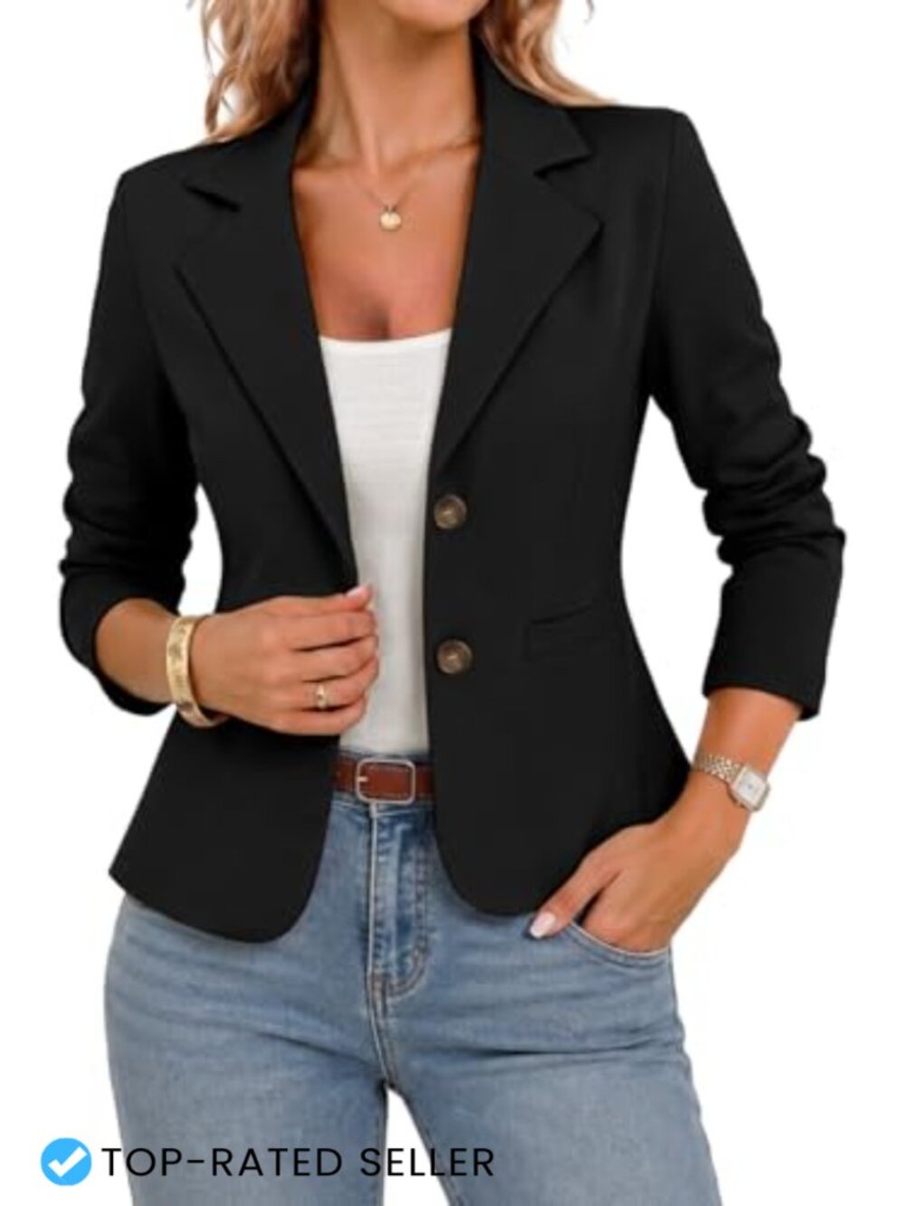 Women's Stretch Knit Blazer Business Casual Notch Lapel Button Front
